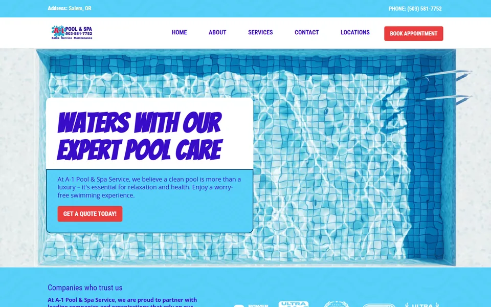 A-1 Pool and Spa website on a laptop