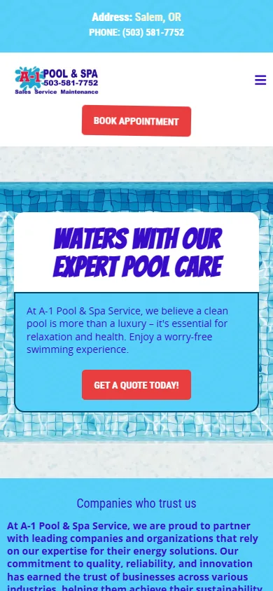A-1 Pool and Spa website on a phone