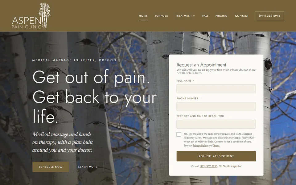 Aspen Pain Clinic website on a laptop