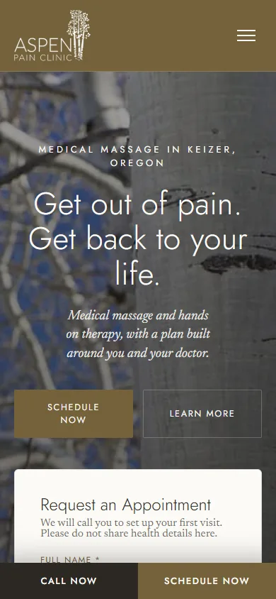 Aspen Pain Clinic website on a phone
