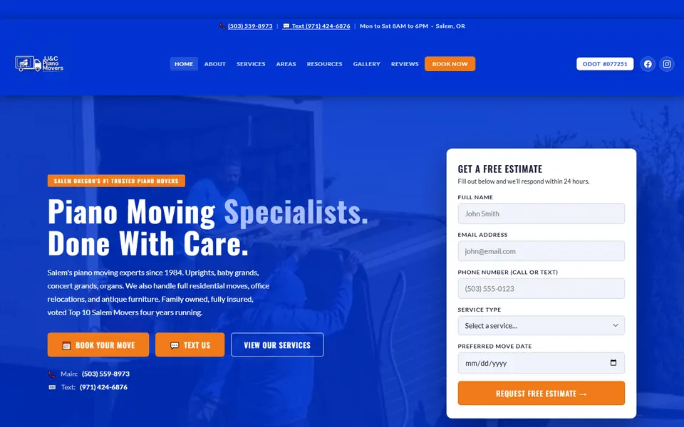 JJ and C Movers website on a laptop