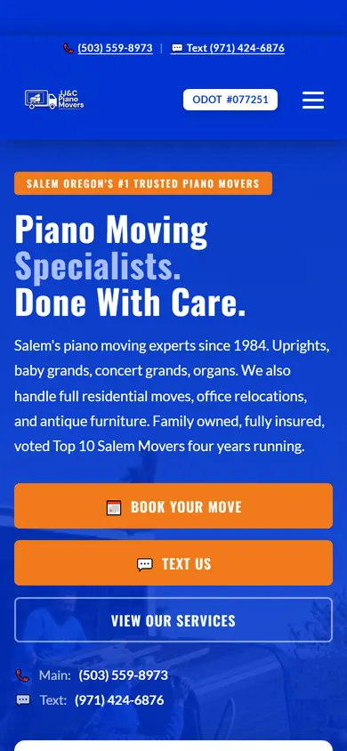 JJ and C Movers website on a phone