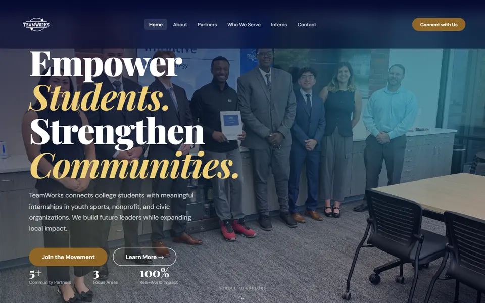 TeamWorks Initiative website on a laptop