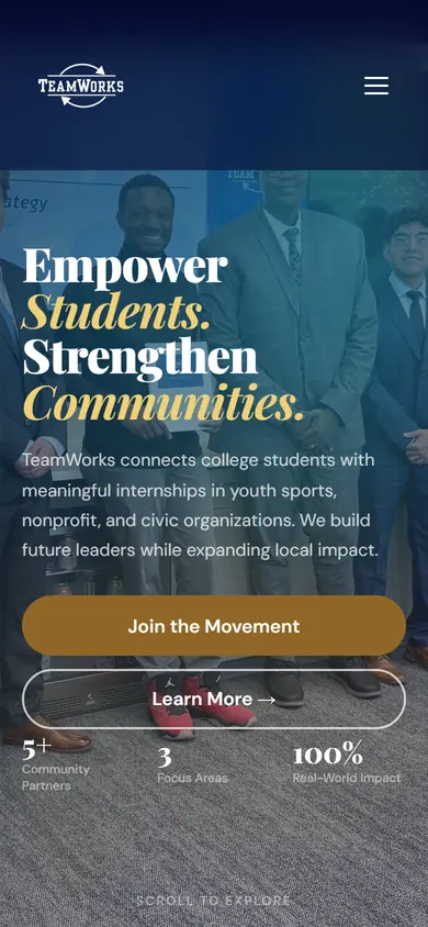 TeamWorks Initiative website on a phone